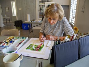 Beverley Bowen of Brantford works on a watercolour landscape in preparation for the Brant Visual Artists Guild show and sale October 7 and 8 at the Glenhyrst Coach House.