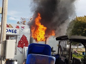 A food trailer was destroyed by fire Tuesday morning at the Norfolk County Fair. Tuesday marked the opening of the week-long fair.