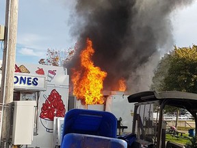 A food trailer was destroyed by fire Tuesday morning at the Norfolk County Fair. Tuesday marked the opening of the week-long fair.