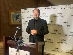 Mayor Al McDonald speaks to local media Thursday about another record breaking construction year for North Bay.