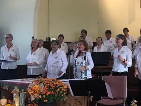 The Glee Sisters Choir’s 22 members belt out some lively tunes on Oct. 2 at St. Andrews United Church, Bayfield. Ralph Blasting photo