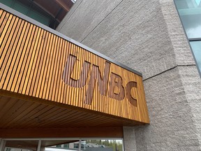 UNBC sign outside the Geoffrey R. Weller Library