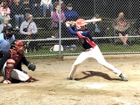 Micksburg catcher Joseph Mick learned before the game that he had been named the most valuable player for his junior team, the U-20 Napanee Express.