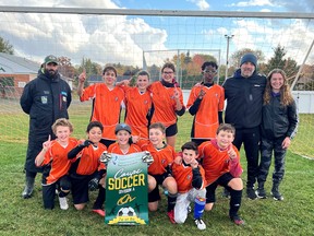 Oct. 13 was a memorable day for members of the Ecole St. Denis soccer team from Sudbury. The Tigres displayed their skills on the pitch and won the Grade 7-8 Division A at the Conseil scolaire public du Grand Nord Soccer Tournament. The team was coached by Vincenzo Dagostino, teacher at St. Denis, and Mr. Panella, a parent.
