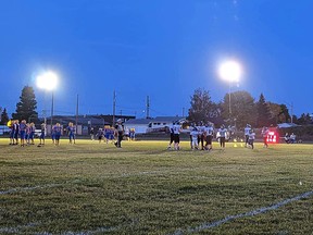 Dexter Oilfield Inc., local oil and gas contractor in Pincher Creek, supplied lights for the Pincher Creek Mustangs Football team to play a home game.