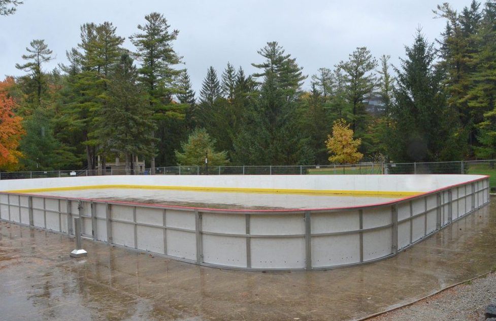 Boards installed at Harrison Park rink in preparation for Hockey Day