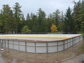Hockey boards have been installed at Harrison Park's Good Cheer Rink for the Scotiabank Hockey Day in Canada event to be held January 18-21, 2023.