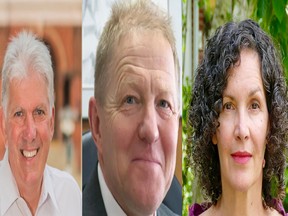 Stratford mayoral candidates Robert Ritz (left), Martin Ritsma, and Kathy Vassilakos