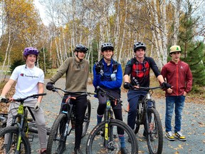 Student-athletes pose for a photo at the the first-ever Nickel Capital Mountain Biking race for high school students, held at Kivi Park in Sudbury, Ontario on Thursday, October 13, 2022. A second and final event of the series was to be held on Oct. 20.