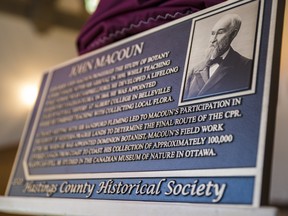 The plaque honouring John Macoun which will be installed alongside the gardens of Albert College. ALEX FILIPE