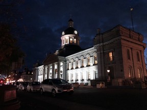 Kingston City Hall shines bright on Election Night 2022, on Monday.