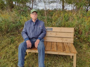 The Dutton Dunwich Trans Canada Trail committee recently honoured Frank Veraart with a wooden bench in his name. Veraart has volunteered his experience, equipment and labour in bridge creations and looked after the needs of the trail for over 20 years. (Handout/Postmedia Network)