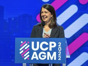 Danielle Smith speaks at UCP annual general meeting on Saturday, Oct. 22 at the River Cree Resort and Casino. Greg Southam/Postmedia