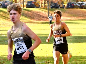 Stratford District secondary school duo Daniel Ogilvie (491) and Luke Feltham (490) finished second and third, respectively, in the senior boys’ division at WOSSAA cross-country Thursday in London.