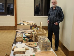 On Oct. 25, Huron Fringe Field Naturalists member Brent Bowyer brought a collection of unique wood craft designs to the meeting to sell with part of the proceeds supporting the club. Photo by Christine Roberts.