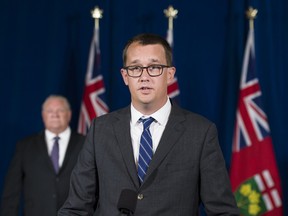 Ontario Labour Minister Monte McNaughton speaks at Queen's Park in Toronto on June 16, 2020. Starting on Saturday, October 1, 2022, the province’s general minimum wage rises 50 cents to $15.50 per hour -- a move announced by the Ford government in April. THE CANADIAN PRESS/Nathan Denette