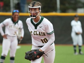St. Clair Saints pitcher Mckenna Copley is the 2022 softball rookie of the year in the Ontario Colleges Athletic Association. (Bill Smith/St. Clair Saints Photo)