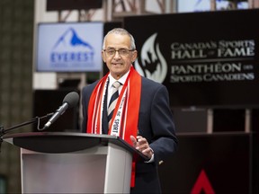 Blake Harding represents the Chatham Colored All-Stars during a Canada's Sports Hall of Fame media briefing while wearing the Order of Sport sash in Toronto on Thursday, October 6, 2022. (Photo by Canada's Sports Hall of Fame)