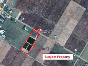 The subject property, a former lagoon site once owned by Sofina Foods, is now owned by Bartels Environment Services Inc. and is located just east of the village of Dublin.