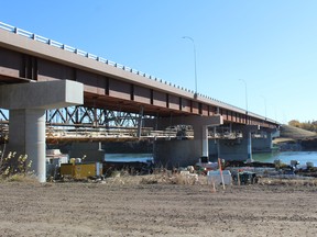 The Highway 15 twinning project and bridge construction is near complete, with both lanes of the eastbound bridge to be opened by the end of October. Photo by James Bonnell.