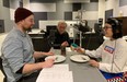 Jackson Watt-Bowers and Stephanie Fung record their parts on the third floor of the Isabel Bader Centre for the Performing Arts for the podcast "The Makers and Shakers Society" as creator, writer and director Clarke Mackey and Jeremy Kerr (at the console) look on. Matthew Ing/Submitted photo