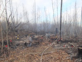 The site of a campfire that spread into a wildfire north of McKinley Crescent. Supplied Image/RMWB