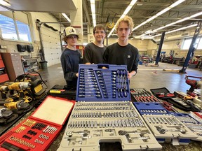 Students from South Grenville District High School show some of the tools that have already been purchased this school year for their school tech shop.