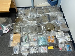SDG OPP-released photo of items seized in a traffic stop on Highway 417 in North Glengarry on Monday, Oct. 24, 2022.