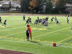 The Algnquin Barons eked out a win over the Saint Joes Scollard Hall Bears in Senior Football action.