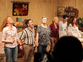 Taking their bows - left to right at the end of a performance of
the current Belleville Theatre Guild show are Shari Maracle, Tony Sturman, Janna Busse, Roxanne Mackenzie, Michael Code and Kodie Trahan-Guay. JACK EVANS PHOTO