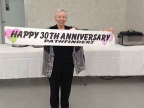 Lena Dearborn, president of the BGH Pathfinders RetireesÕ Association is pictured holding the groupÕs 30th anniversary banner at its recent celebration. SUBMITTED