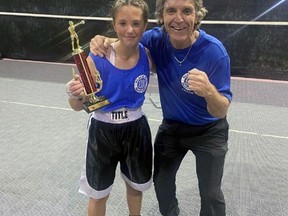 Brantford Black Eye Boxing Club member Rileigh Tyler, with coach Jackie Armour, won her third career bout on the weekend. Submitted