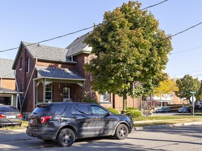 Brantford Police hold the scene at Cayuga and Superior Streets in Brantford where a man was fatally stabbed at about 9:30 a.m. on Saturday October 22, 2022.