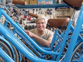 Stan Gorecki, owner of Heron Head Bikes shows some of the rental bicycles in his shop located at 120 Morrell Street in Brantford . Brian Thompson/Brantford Expositor/Postmedia Network