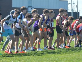 Participants get set for the senior boys race at the Pirates Invitational cross-country meet held at Memorial Park in Brockville on Friday, Sept. 30.
Tim Ruhnke/Postmedia Network