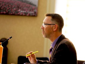 Brockville chief planning officer Andrew McGinnis speals to city council's planning and operations committee on Tuesday afternoon. (RONALD ZAJAC/The Recorder and Times)