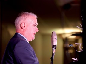 Former Brockville Mayor Jason Baker accepts the Citizen of the Year award at the Brockville and District Chamber of Commerce's Awards of Excellence gala on Thursday night. (RONALD ZAJAC/The Recorder and Times)