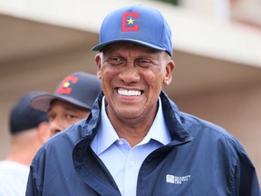 Fergie Jenkins meets with fans at the Field of Honour charity slo-pitch event celebrating the Chatham Coloured All-Stars at Fergie Jenkins Field at Rotary Park in Chatham, Ont., on Saturday, Sept. 24, 2022. Mark Malone/Chatham Daily News/Postmedia Network