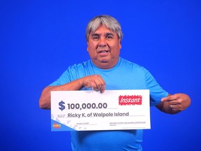 Walpole Island resident Ricky Kewayosh won $100,000 playing an Ontario Lottery and Gaming Corporation game called Instant 5X The Cash. (PHOTO handoout)