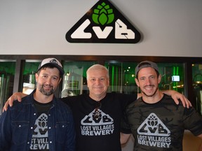 From left, Lost Villages Brewery owners John Wright, Kevin Baker, and Mat Camm on opening day, pictured on Saturday October 1, 2022 in South Stormont, Ont. Shawna O'Neill/Cornwall Standard-Freeholder/Postmedia Network