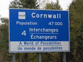 A Cornwall sign on Highway 401. Photo on Wednesday, October 19, 2022, in Cornwall, Ont. Todd Hambleton/Cornwall Standard-Freeholder/Postmedia Network