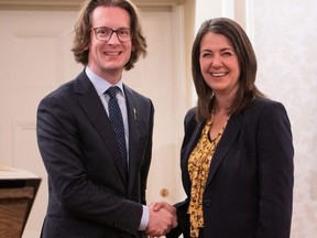 Local MLA Nate Glubish with Premier Danielle Smith during last week's cabinet swearing-in ceremony. Photo supplied