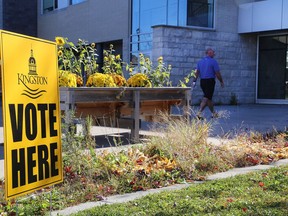 A voter walks into Maple Elementary School on St. Martha Street in Kingston's east end on Municipal Voting Day on Monday.