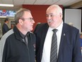 Two of five inductees in the class of the 2020 for the Kingston and District Sports Hall of Fame, Randy Casford, left, and Roland Billings, at the hall of fame’s luncheon at the Invista Centre on Tuesday.