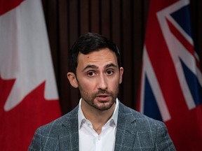 Ontario Education Minister Stephen Lecce makes an announcement in Toronto on Wednesday, Jan. 12, 2022.