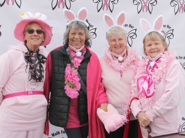 Team Energizer Bunnies was one of many that took part in Walk For Her on Oct. 1 at the Shady Nook Rec Centre. The event is a fundraiser in support of the Pembroke Regional Hospital Foundation's Cancer Care Campaign. In the photo from left, Eva Brushett, Donna Gagnon, Katherine Byrne and Barbara Bailey. Anthony Dixon