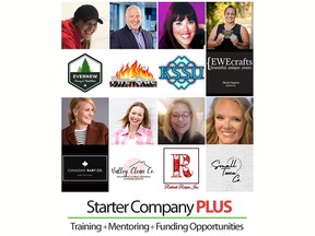 The successful grant recipients from the summer intake of the Starter Company Plus program were (top row from left) Sarah Campanico, Evernew Recovery and Rehabilitation; Rob Campbell, Fire-Que; Kelly Sperry, Kelly's Salon Services Unbound Inc.; Alexis Sapera, EWE Crafts; and (bottom row from left) Carleen Clouthier, Canadian Baby Co.; Karen Kavanagh, Valley Clean Co.; Jennifer McGuire, Red Neck Recipes and Courtney Enright, Small Town Co.