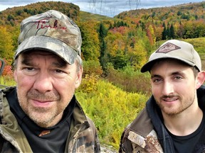 The author with his nephew, Randy Drouin, during a recent hunting trip near his camp in Quebec's Laurentian mountains.