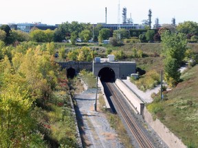 The St. Clair Tunnel, connecting rail traffic between Sarnia and Port Huron, Mich., is seen here on Wednesday. (Paul Morden/Sarnia Observer)