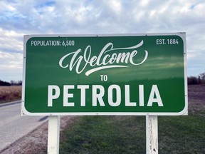 Petrolia's town sign is seen here on Wednesday, Oct. 12, 2022. (Terry Bridge/Sarnia Observer)